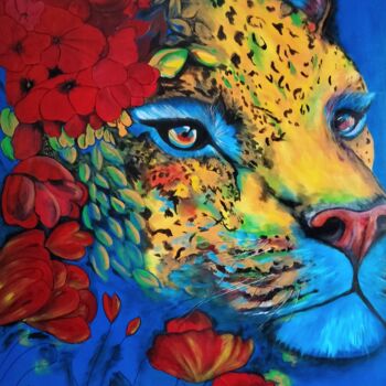 Painting titled "Jungle Bleu" by Nathalie Venant, Original Artwork, Acrylic Mounted on Wood Stretcher frame