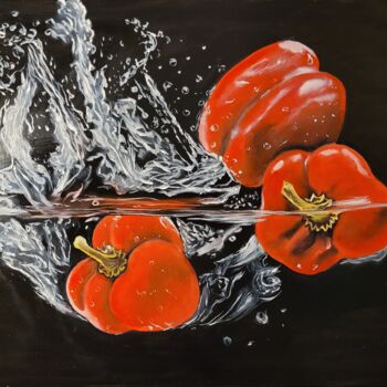 Malerei mit dem Titel "Red Life" von Natia Kanelis, Original-Kunstwerk, Öl