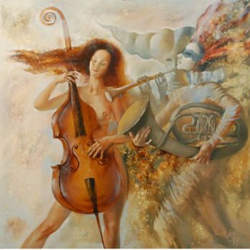Malerei mit dem Titel "la musisienne" von Natalia Bryliova, Original-Kunstwerk, Öl