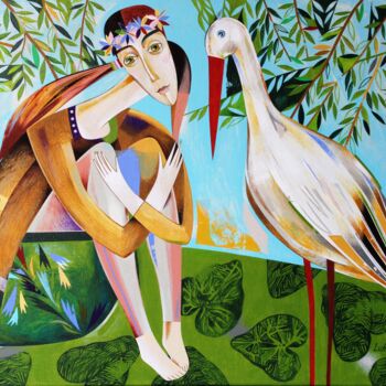 Painting titled "land of storks" by Neli Lukashyk, Original Artwork, Acrylic