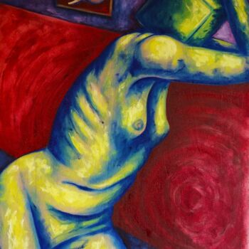 Painting titled "In The Box" by Nella Fauve, Original Artwork, Oil Mounted on Wood Stretcher frame