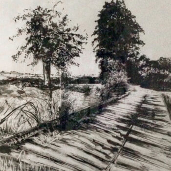 Dessin intitulée "Le pont" par Nelly Quéré Cougard, Œuvre d'art originale, Encre