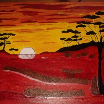 Painting titled "La savane. Coucher…" by Nelly Rouffet, Original Artwork, Acrylic