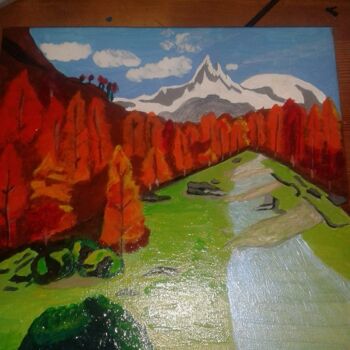 Painting titled "La montagne" by Nelly Rouffet, Original Artwork, Acrylic