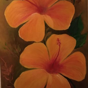 Pintura intitulada "Hibiscos" por Nelson Santos, Obras de arte originais, Óleo