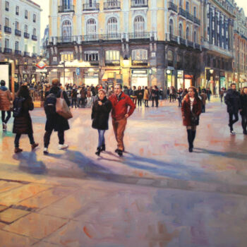 "Puerta del Sol. Mad…" başlıklı Tablo Nemesio Balsera tarafından, Orijinal sanat, Petrol Ahşap Sedye çerçevesi üzerine monte…