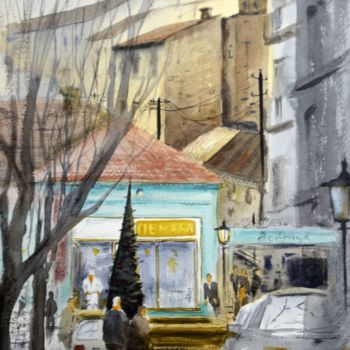 Peinture intitulée "Bakery in Skadarlij…" par Nenad Kojić, Œuvre d'art originale, Aquarelle