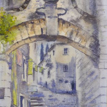 Pintura intitulada "Gate Of Kotor Old T…" por Nenad Kojić, Obras de arte originais, Aquarela