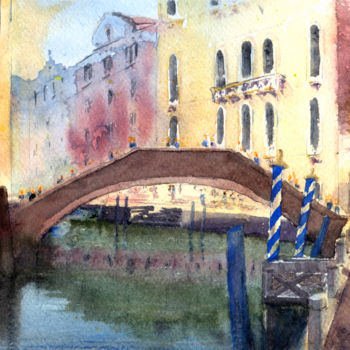 Painting titled "Venice Bridge Italy…" by Nenad Kojić, Original Artwork, Watercolor