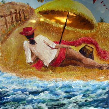 Pintura titulada "SEULE SUR LA PLAGE" por Nicodi, Obra de arte original, Acrílico