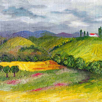 Painting titled "PAYSAGE DE TOSCANE" by Nicodi, Original Artwork, Acrylic