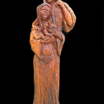 Skulptur mit dem Titel "Sainte Famille" von Nicolas Bouriot (KRB1), Original-Kunstwerk, Holz