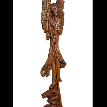 Скульптура под названием "Saint Michel" - Nicolas Bouriot (KRB1), Подлинное произведение искусства, Дерево