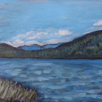 Картина под названием "Vue sur le lac de L…" - Nicolas Cavuoto, Подлинное произведение искусства, Масло