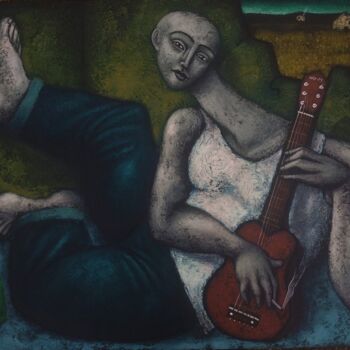 Peinture intitulée "GUITAR HEROE" par Nicolas Monjo, Œuvre d'art originale