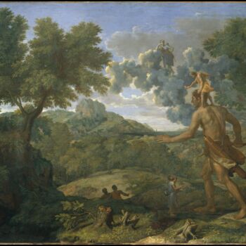 Malarstwo zatytułowany „Paysage avec Orion…” autorstwa Nicolas Poussin, Oryginalna praca, Olej