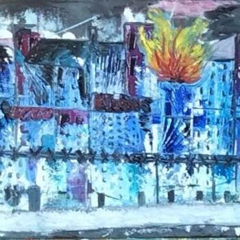 Картина под названием "City of happyness" - Nicole Bachelard, Подлинное произведение искусства, Масло Установлен на Деревянн…
