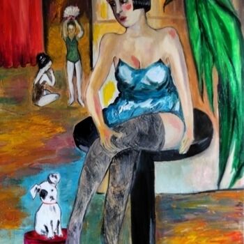 Картина под названием "Femmes. Music Hall…" - Nicole Bachelard, Подлинное произведение искусства, Масло Установлен на Деревя…