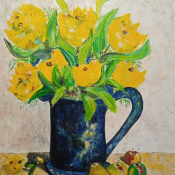 Painting titled "Bouquet jaune" by Nicole Carretier, Original Artwork, Acrylic