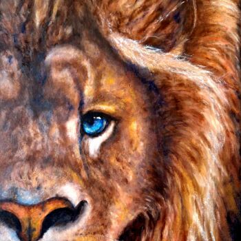 Peinture intitulée "PORTRAIT DE LION" par Nicole Lavigne, Œuvre d'art originale, Huile