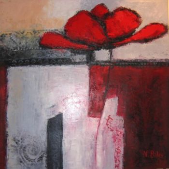 Painting titled "LA FLEUR ROUGE" by Nicole Biles, Original Artwork, Oil