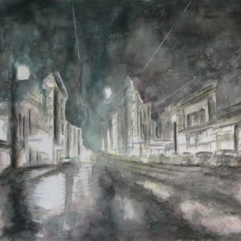 Peinture intitulée "Lumiere nocturne" par Nicole Serres, Œuvre d'art originale, Aquarelle