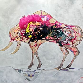 Ζωγραφική με τίτλο "Bull Pink" από Nicoleta Albei-Wigger, Αυθεντικά έργα τέχνης, Ακρυλικό Τοποθετήθηκε στο Ξύλινο φορείο σκε…