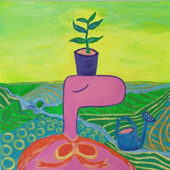 Painting titled "Nature Pinko" by Nida Acun, Original Artwork, Acrylic
