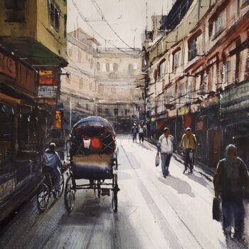 Pittura intitolato "Street Mood" da Niketan Bhalerao, Opera d'arte originale, Acquarello