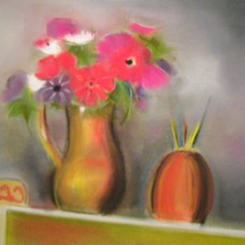 Painting titled "Composition florale" by Nikkos, Original Artwork