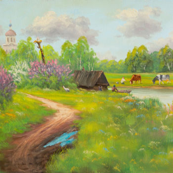 Peinture intitulée "Summer day in the v…" par Nikolay Lyamin, Œuvre d'art originale, Huile