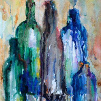 Painting titled "Bottles" by Nikolay Starostenko, Original Artwork, Watercolor