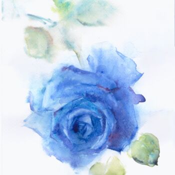 Pintura intitulada "Blue rose" por Nina Ezerskaya, Obras de arte originais, Aquarela