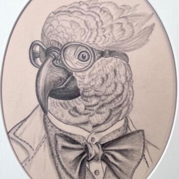 Peinture intitulée "Parrot" par Nina Grighel, Œuvre d'art originale, Crayon Monté sur Carton