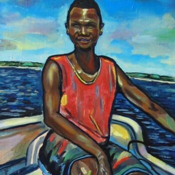 Malerei mit dem Titel "boatman Africa Tanz…" von Nina Silaeva, Original-Kunstwerk
