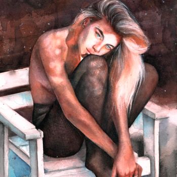 Painting titled "Overthinking" by Nina Ingilevich, Original Artwork, Watercolor