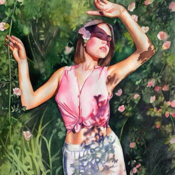 Malarstwo zatytułowany „Floral Harmony” autorstwa Nina Ingilevich, Oryginalna praca, Akwarela