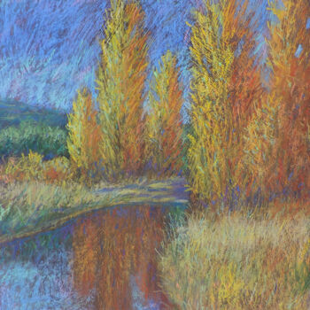 Pintura titulada "Autumn river" por Nino Gudadze, Obra de arte original, Pastel