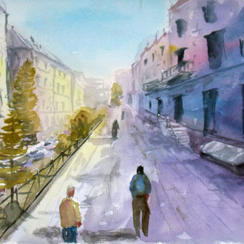 Painting titled "Urban 2" by Nina Polunina, Original Artwork, Watercolor
