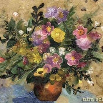 Painting titled "Flowers in a clay v…" by Nira Schwartz, Original Artwork