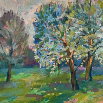 Pittura intitolato "Early spring in Sum…" da Nk. Artbox, Opera d'arte originale, Olio Montato su Telaio per barella in legno