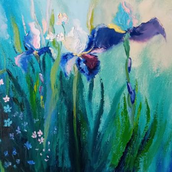 Painting titled ",,Fleurs d'iris"" by Nina Napkhaniuk, Original Artwork, Oil