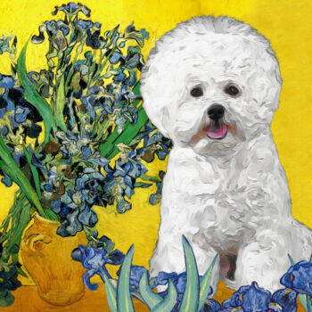 Peinture intitulée "Bichon Frise Irises…" par Nobilitydogs, Œuvre d'art originale, Peinture numérique