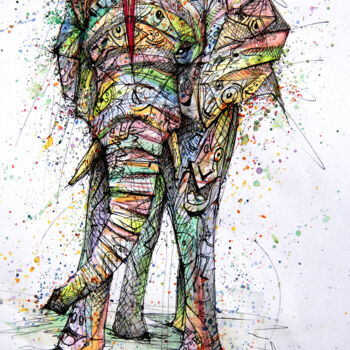 Drawing titled "Elephant cartoons" by Art De Noé, Original Artwork, Ink