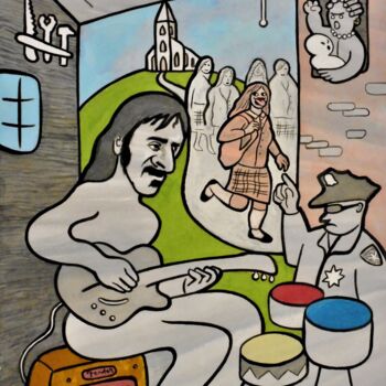 Schilderij getiteld "Frank Zappa – “Joe'…" door Noël Van Hoof, Origineel Kunstwerk, Aquarel