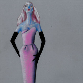 Desenho intitulada "Pink Dress" por Noir, Obras de arte originais, Lápis