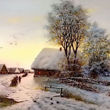 Peinture intitulée "Зимний вечер" par Iurii Iartsev, Œuvre d'art originale, Huile