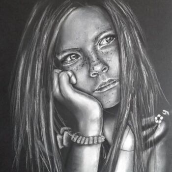 Dessin intitulée "la pensive" par Norel, Œuvre d'art originale, Pastel