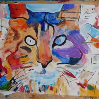 Peinture intitulée "chat beauté" par Myriam Nouvel, Œuvre d'art originale, Huile Monté sur Panneau de bois