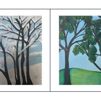 Peinture intitulée "Trees: Winter and S…" par Nancy Riedell, Œuvre d'art originale, Aquarelle